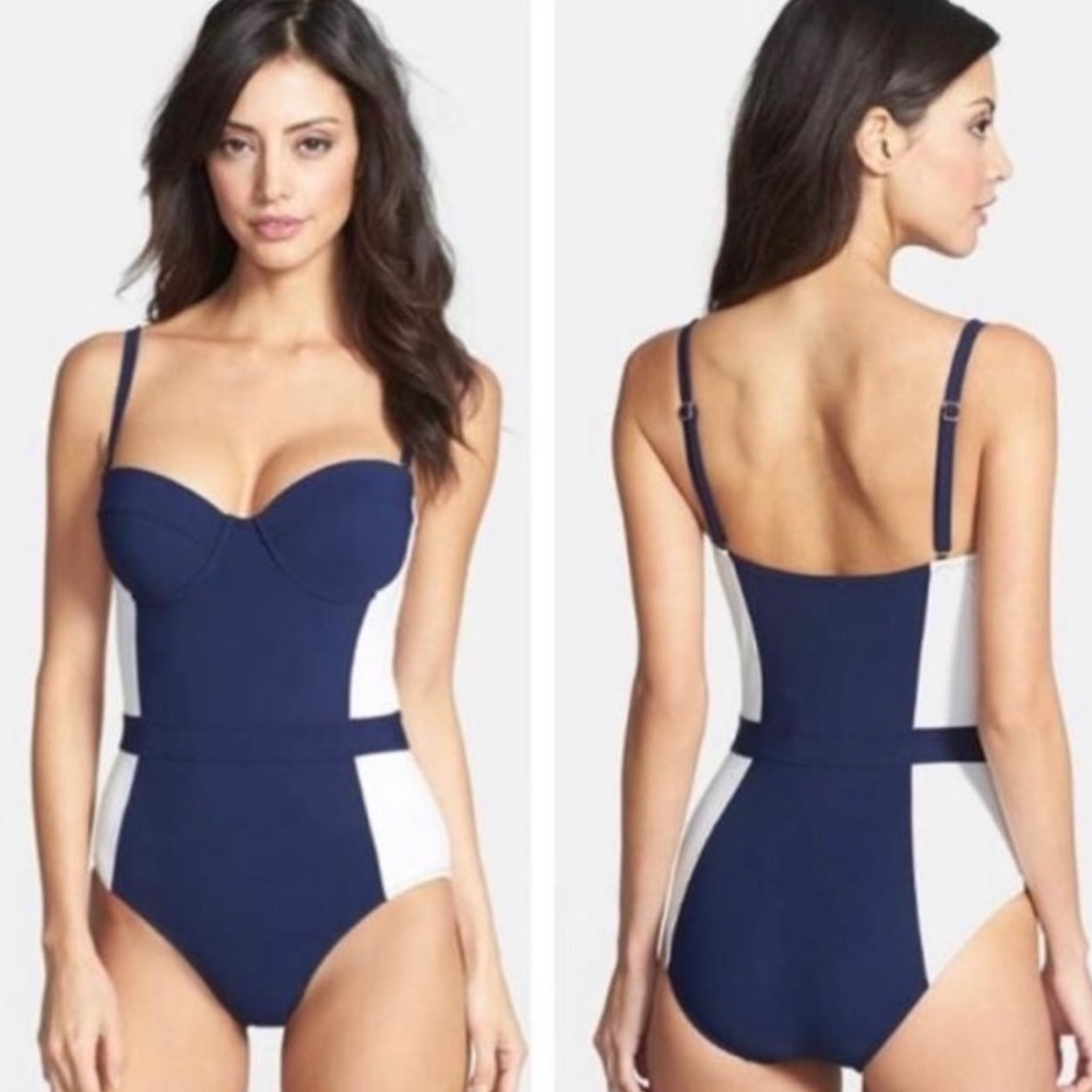 Tory Burch Blue Lipsi Color Block One Piece Swimsuit M great condition!